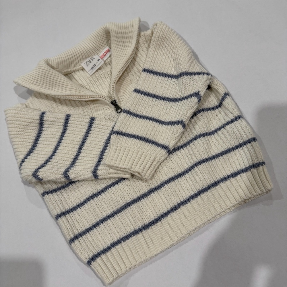 Zara Infant Cream and Light Blue Striped Sweater 12-18Months